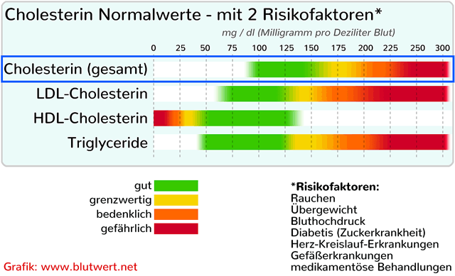 Cholesterinwerte mit Risikofaktoren, Tabelle