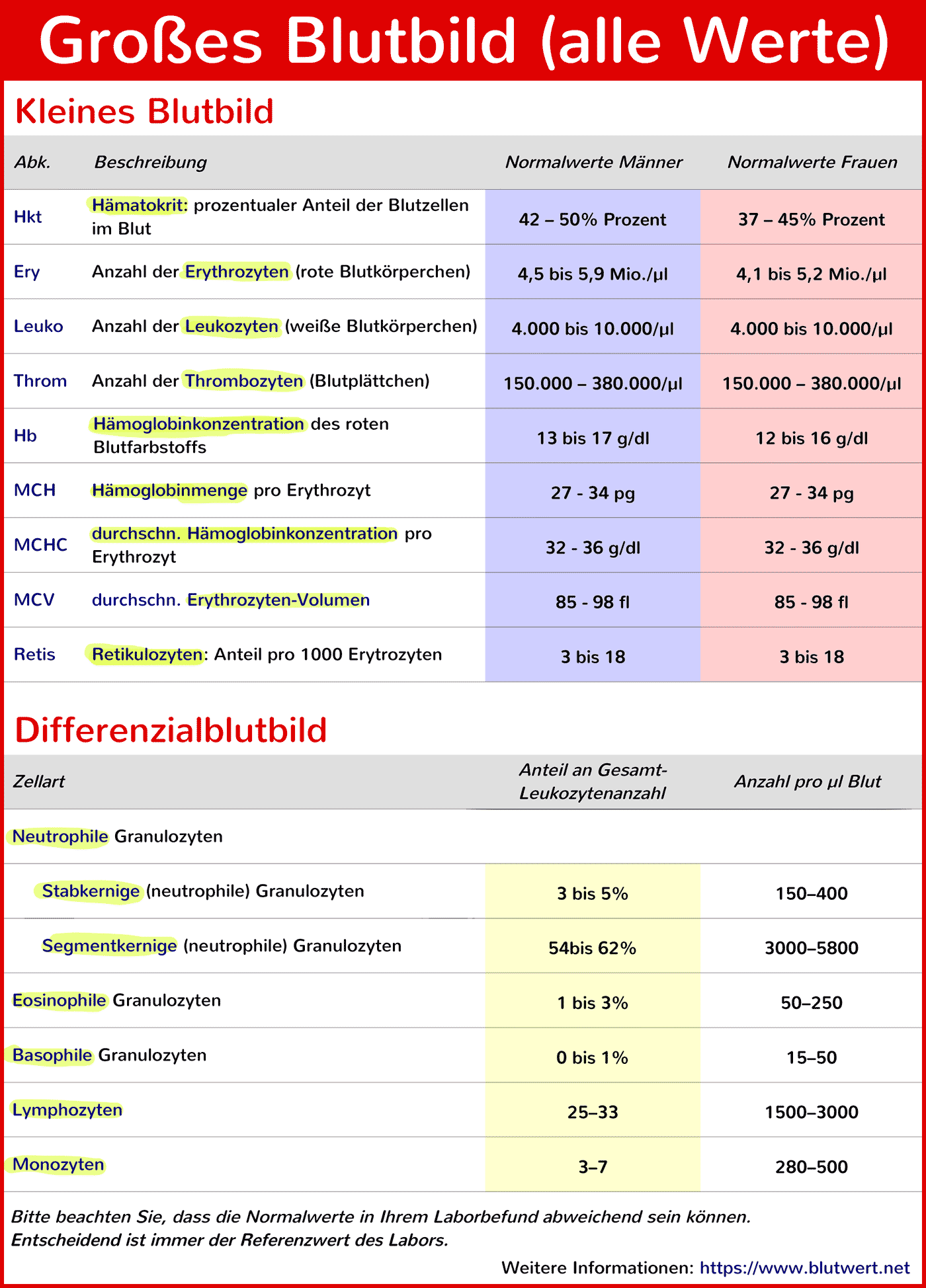 Grosses Blutbild Optimale Werte Und Abweichungen